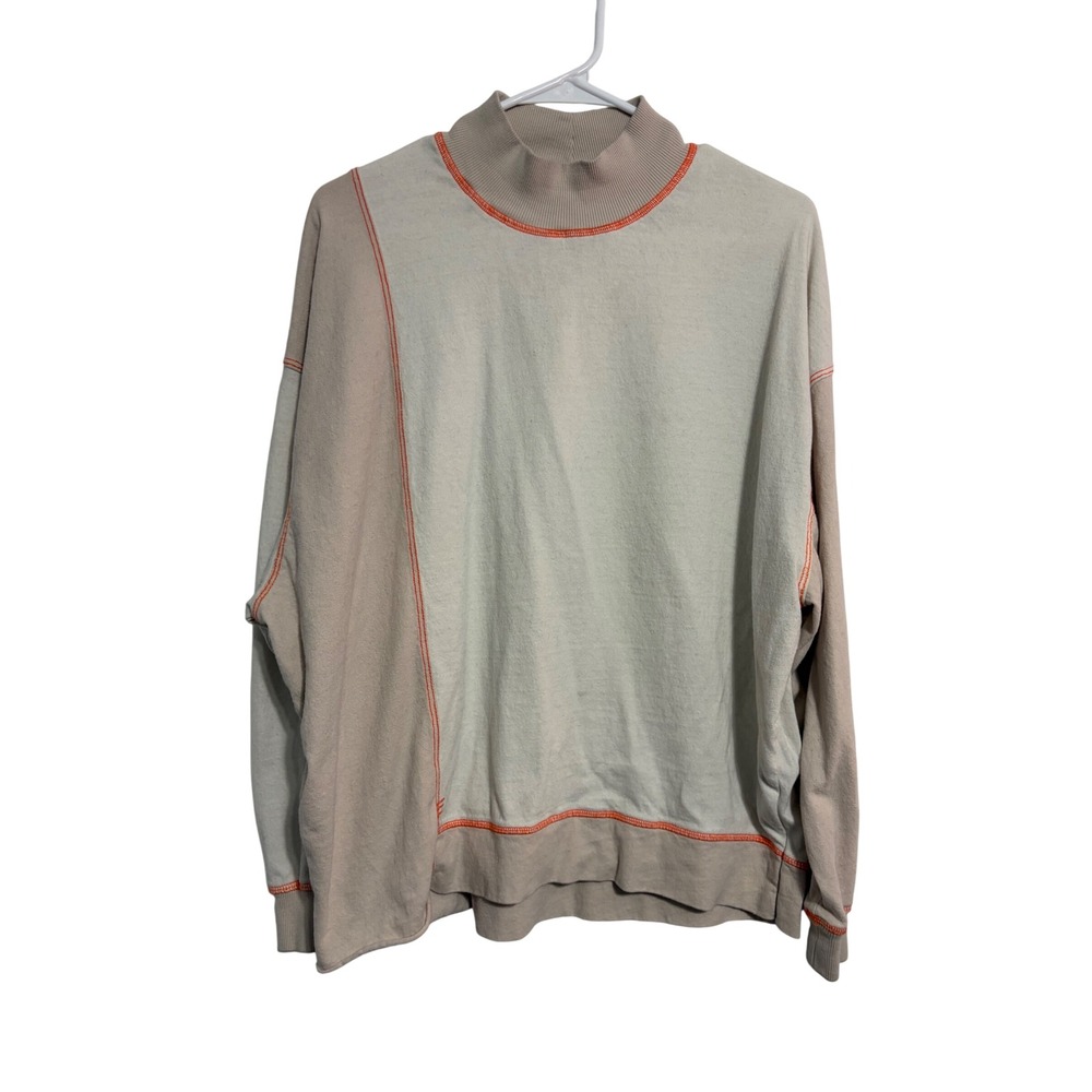 BDG Urban Outfitters Mock Neck Sweatshirt Colorblock Orange Stitch Cream XS